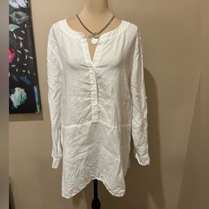 Eileen Fisher Elegant White Irish Linen Button-Up Women's Tunic, size XL